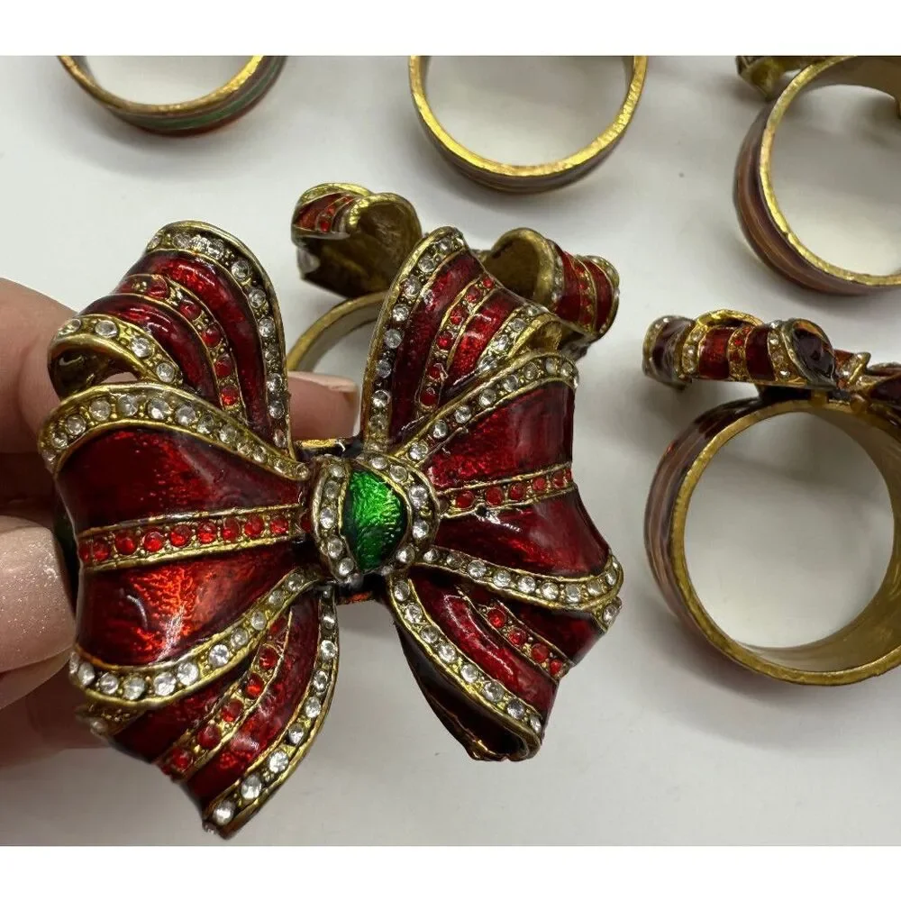 Set of 12 Mix Color Bombay‎ Company Christmas Jeweled Enameled Bow Napkin Rings